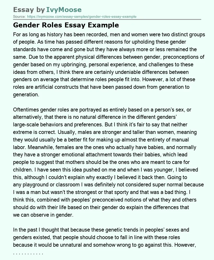 Gender Roles Essay Example