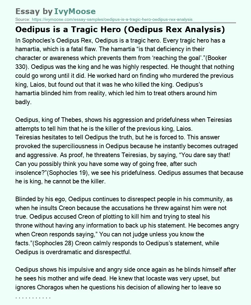 Oedipus is a Tragic Hero (Oedipus Rex Analysis)