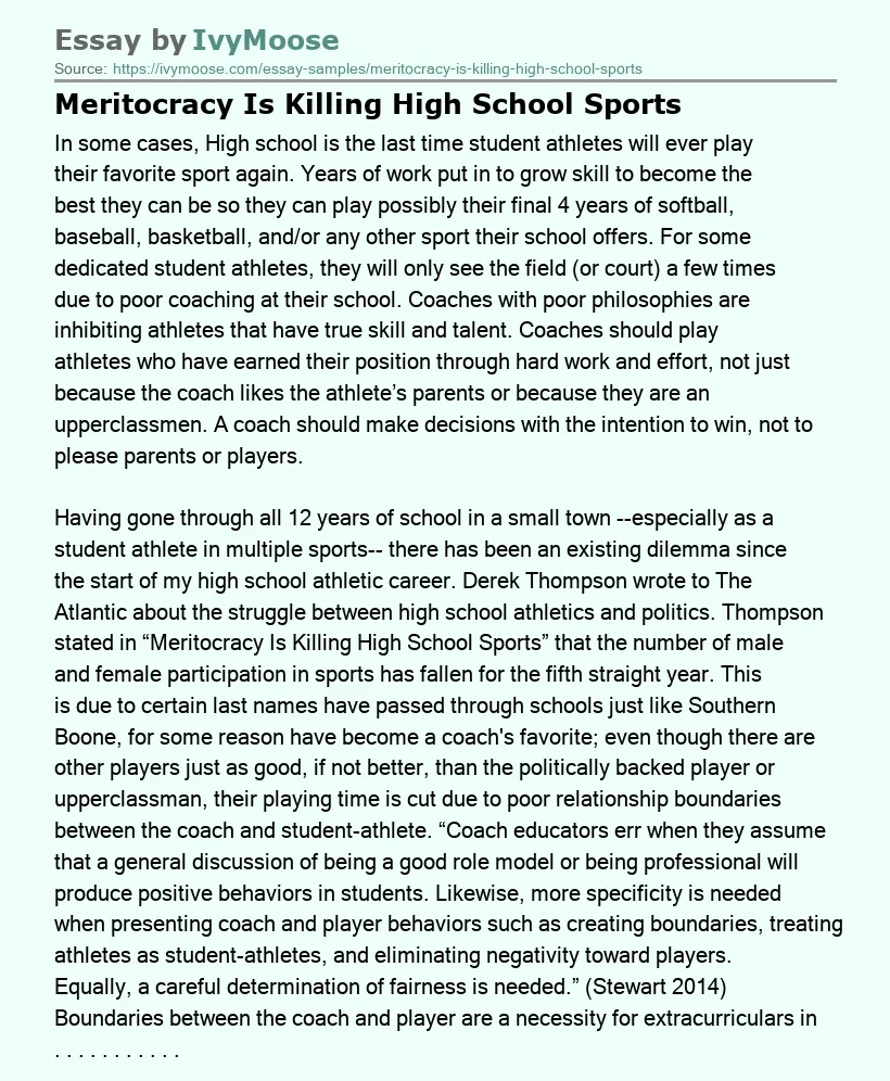 Meritocracy Is Killing High School Sports