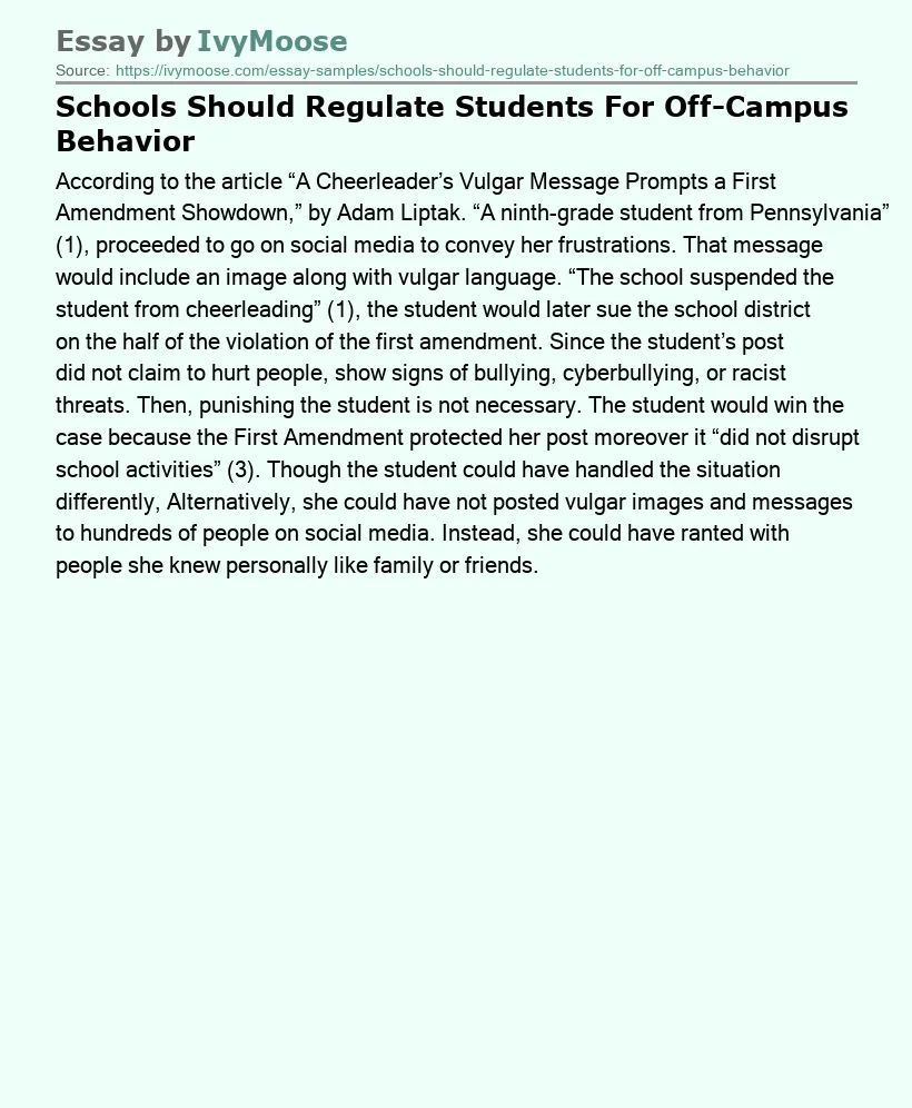 Schools Should Regulate Students For Off-Campus Behavior