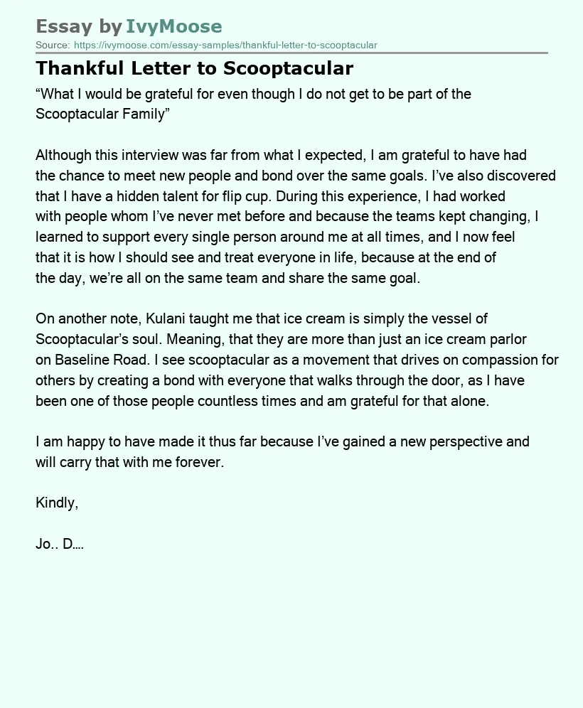 Thankful Letter to Scooptacular