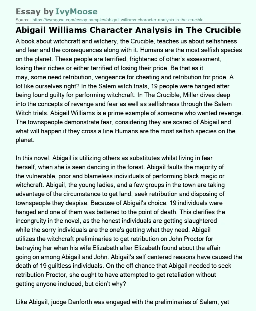 Abigail Williams Character Analysis in The Crucible