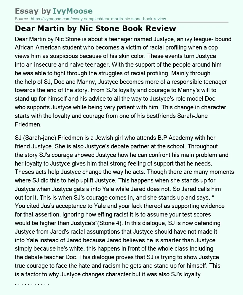 Dear Martin by Nic Stone Book Review