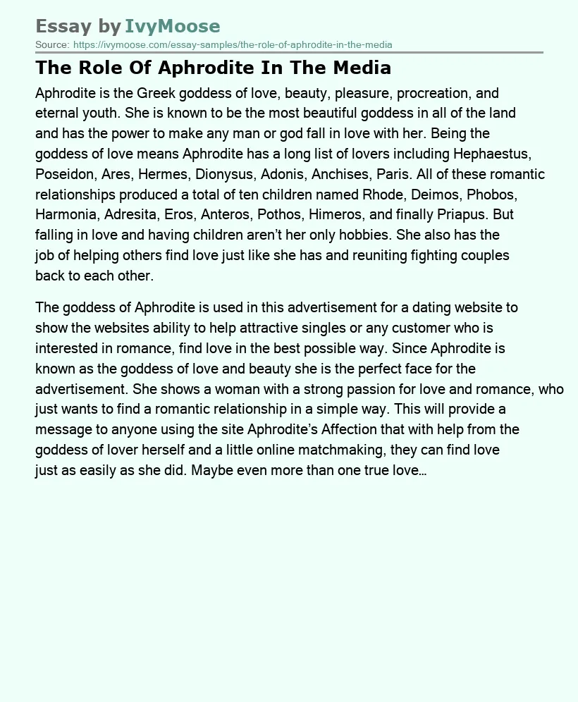 The Role Of Aphrodite In The Media