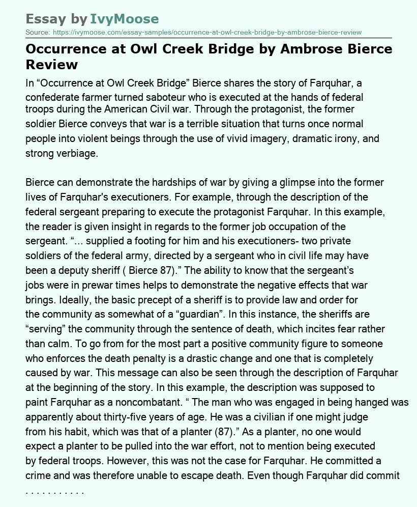 Occurrence at Owl Creek Bridge by Ambrose Bierce Review