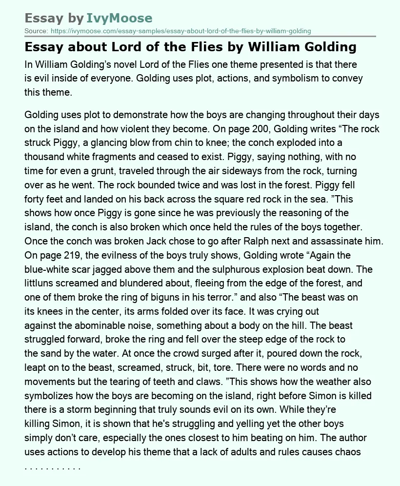 Essay about Lord of the Flies by William Golding