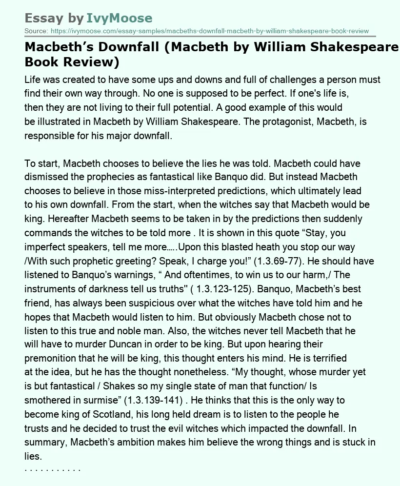 Macbeth’s Downfall (Macbeth by William Shakespeare Book Review)