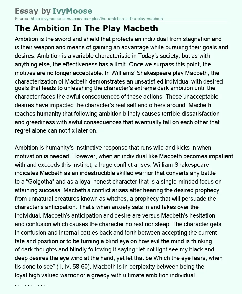 The Ambition In The Play Macbeth