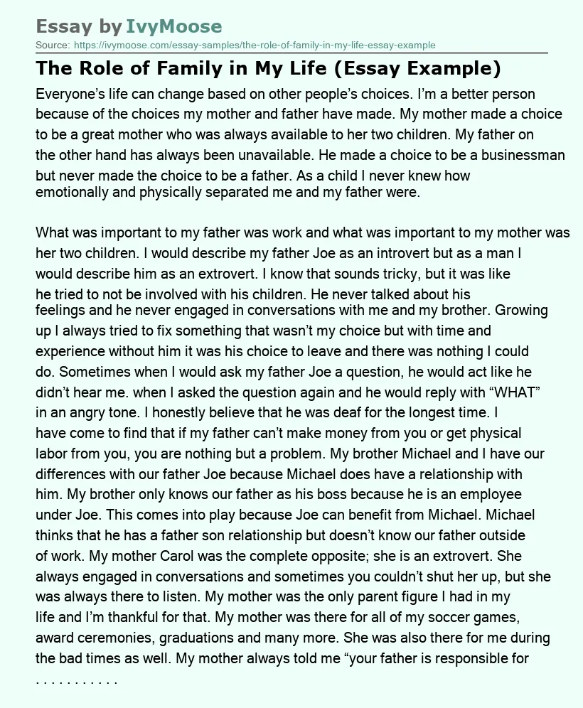 The Role of Family in My Life (Essay Example)