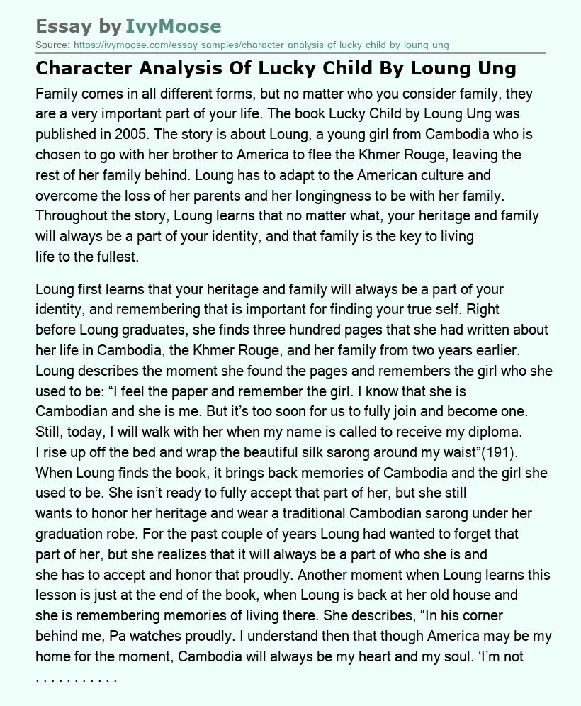 Character Analysis Of Lucky Child By Loung Ung