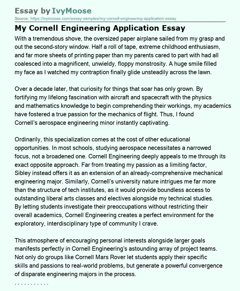 My Cornell Engineering Application Essay