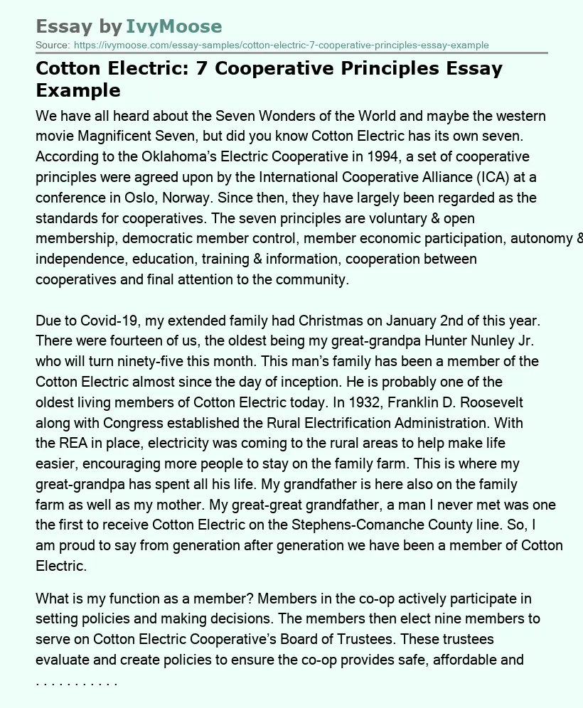 Cotton Electric: 7 Cooperative Principles Essay Example