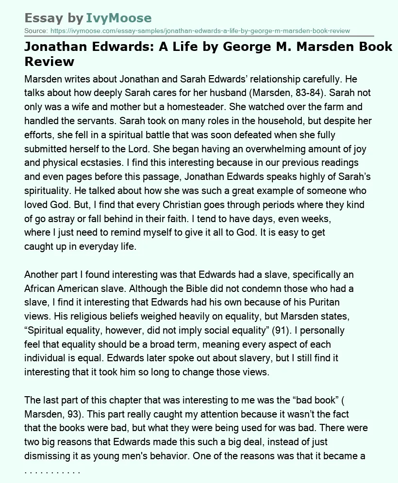 Jonathan Edwards: A Life by George M. Marsden Book Review