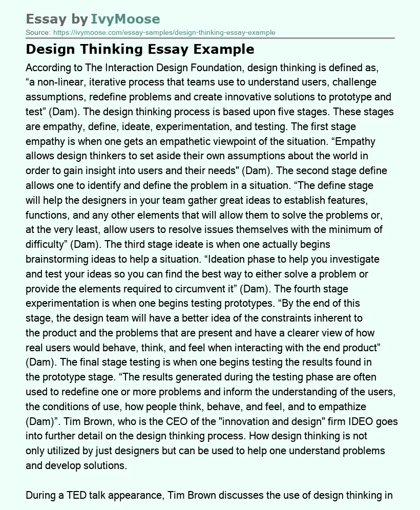 Design Thinking Essay Example