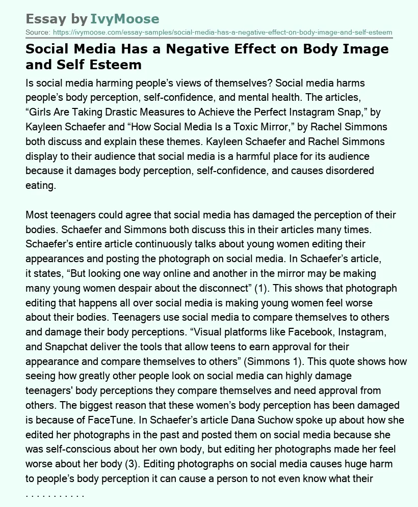 Social Media Has a Negative Effect on Body Image and Self Esteem