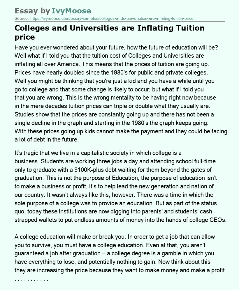 Colleges and Universities are Inflating Tuition price