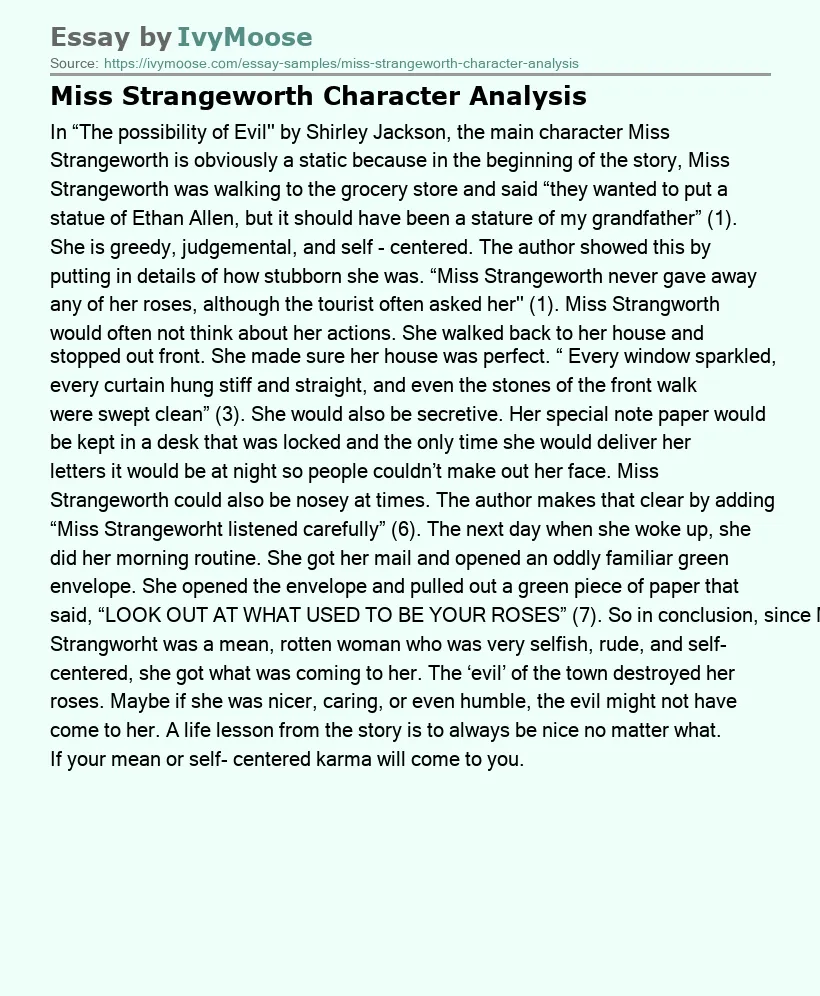Miss Strangeworth Character Analysis