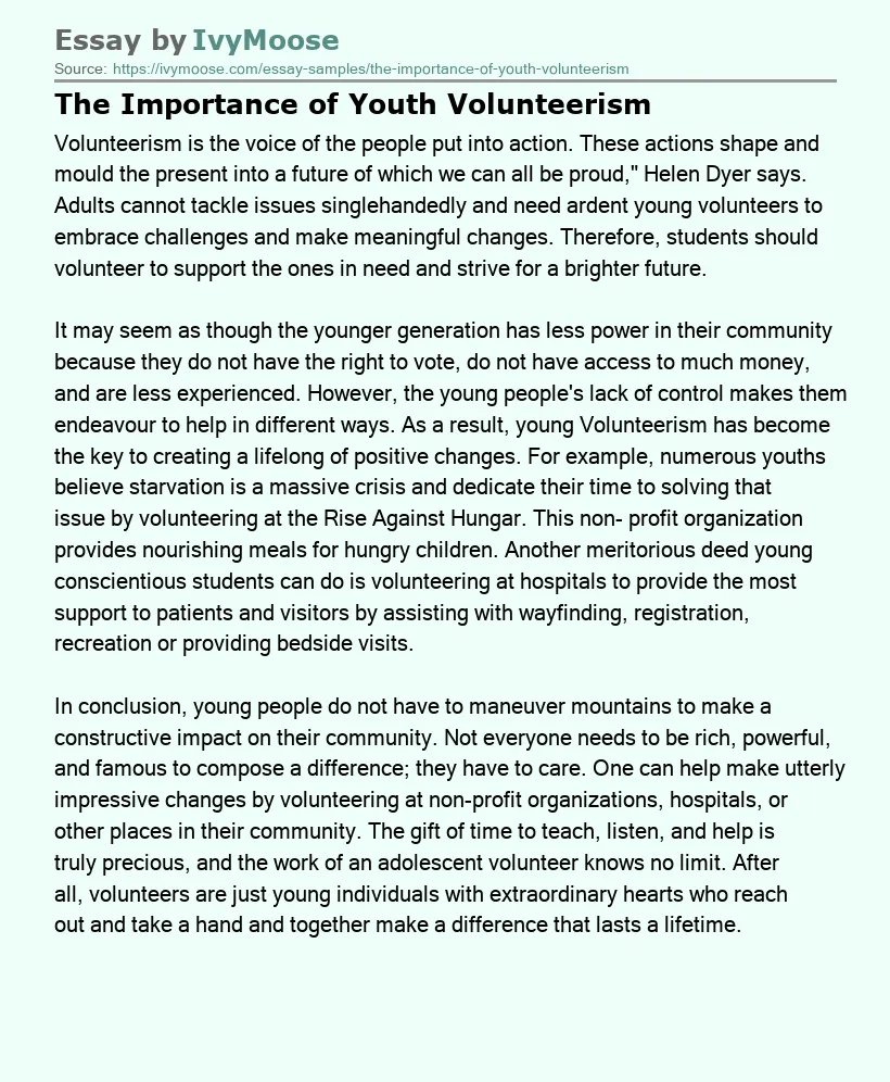 The Importance of Youth Volunteerism