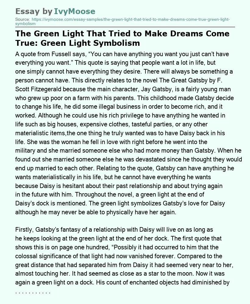 The Green Light That Tried to Make Dreams Come True: Green Light Symbolism