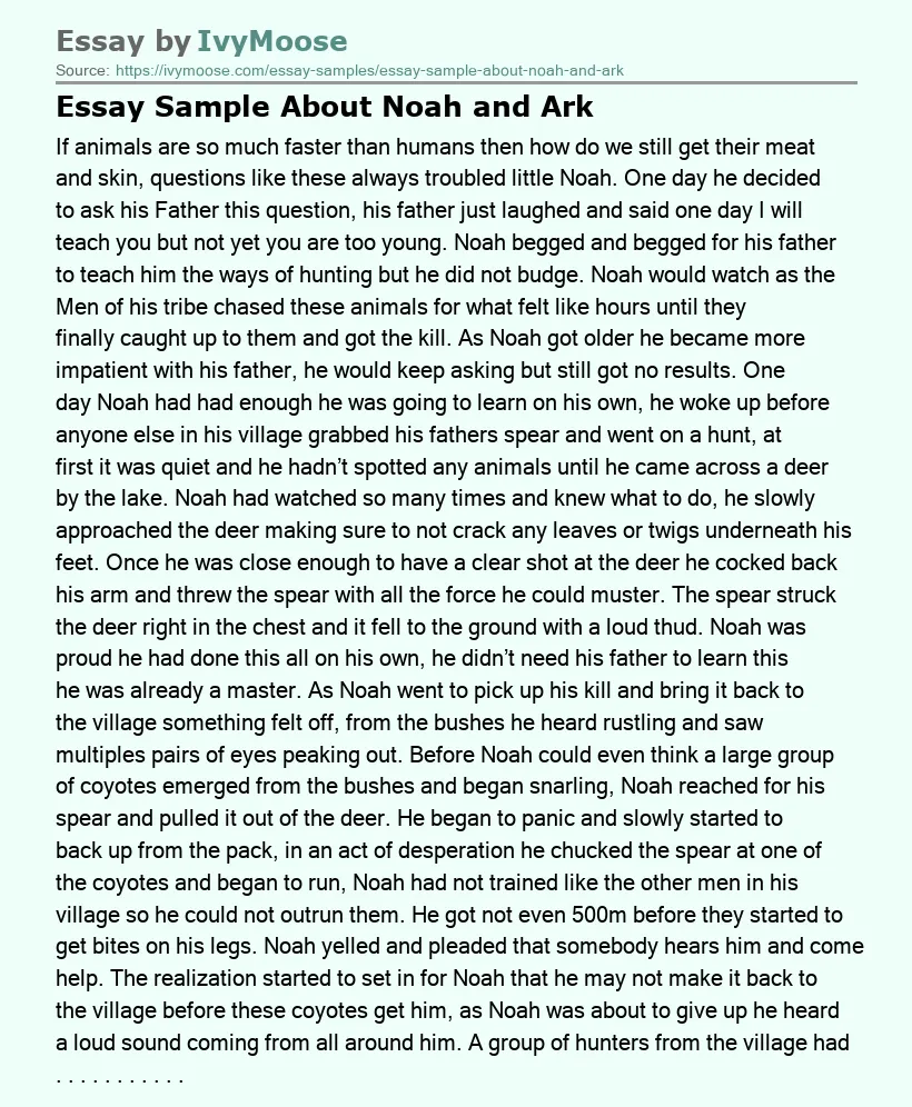 Essay Sample About Noah and Ark