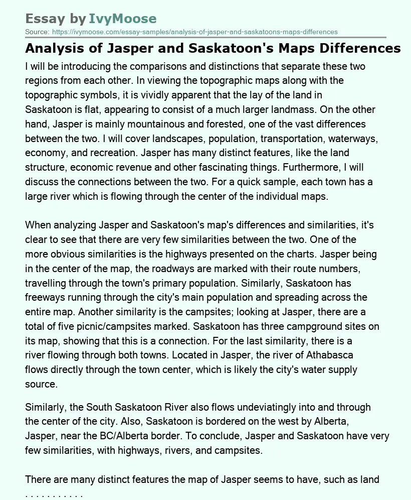 Analysis of Jasper and Saskatoon's Maps Differences