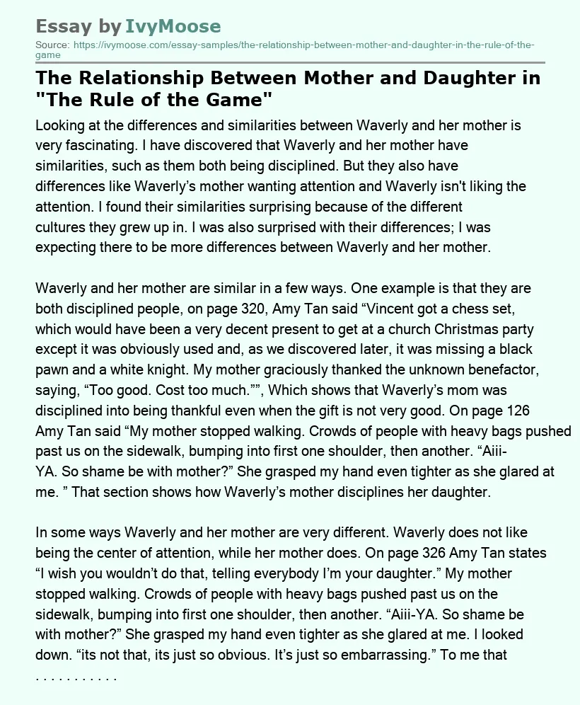 The Relationship Between Mother and Daughter in "The Rule of the Game"