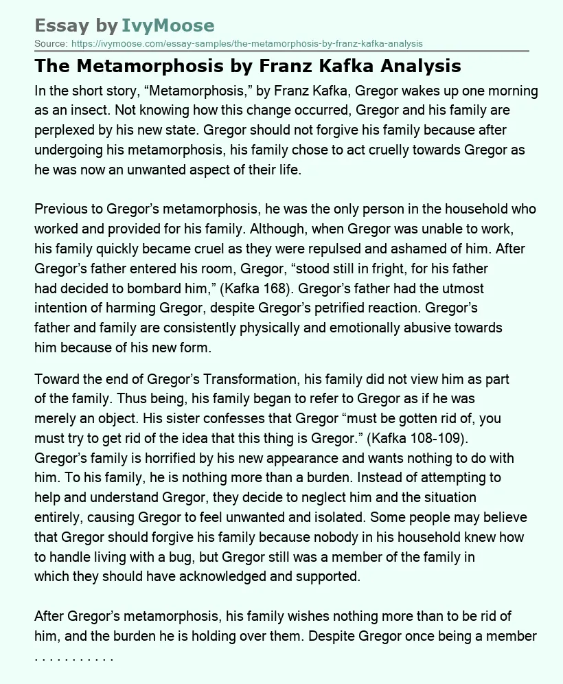 The Metamorphosis by Franz Kafka Analysis