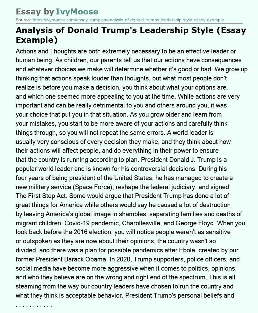 Analysis of Donald Trump's Leadership Style (Essay Example)