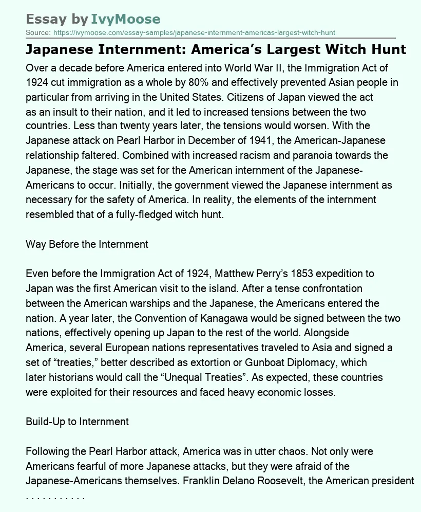 Japanese Internment: America’s Largest Witch Hunt