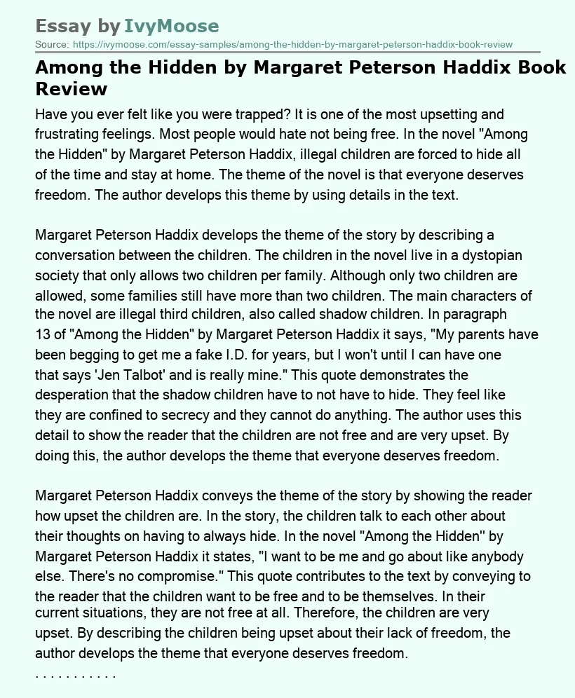 Among the Hidden by Margaret Peterson Haddix Book Review