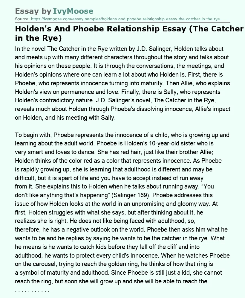 Holden's And Phoebe Relationship Essay (The Catcher in the Rye)
