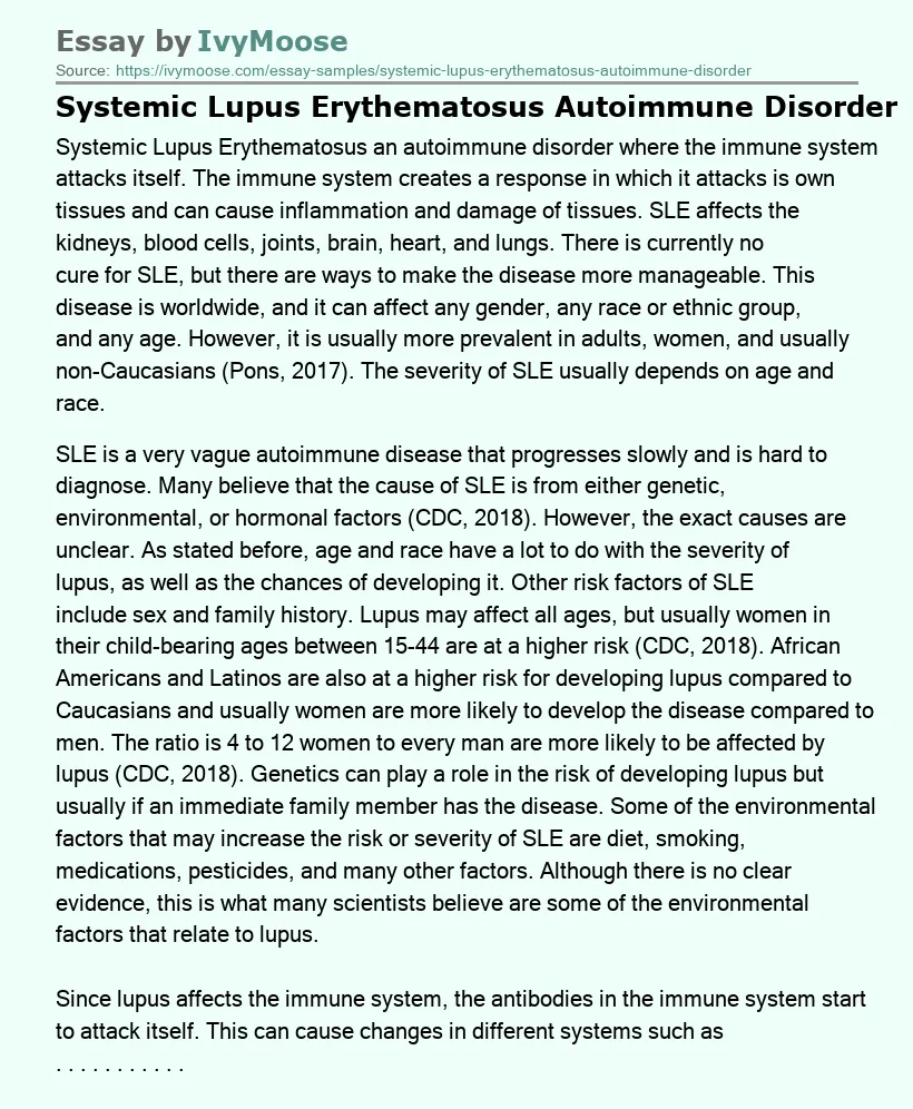 Systemic Lupus Erythematosus Autoimmune Disorder