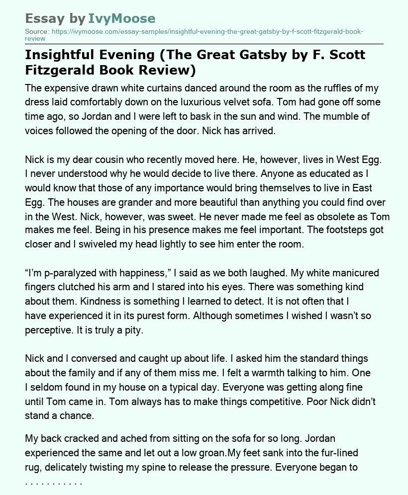 Insightful Evening (The Great Gatsby by F. Scott Fitzgerald Book Review)
