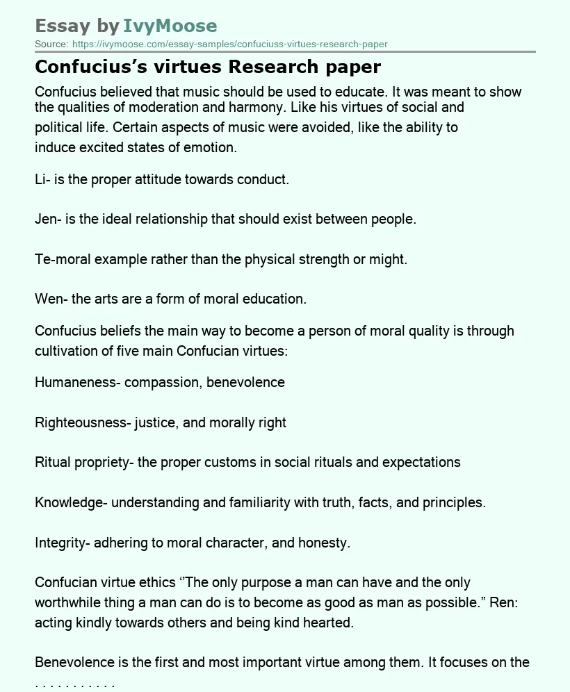 Confucius’s virtues Research paper