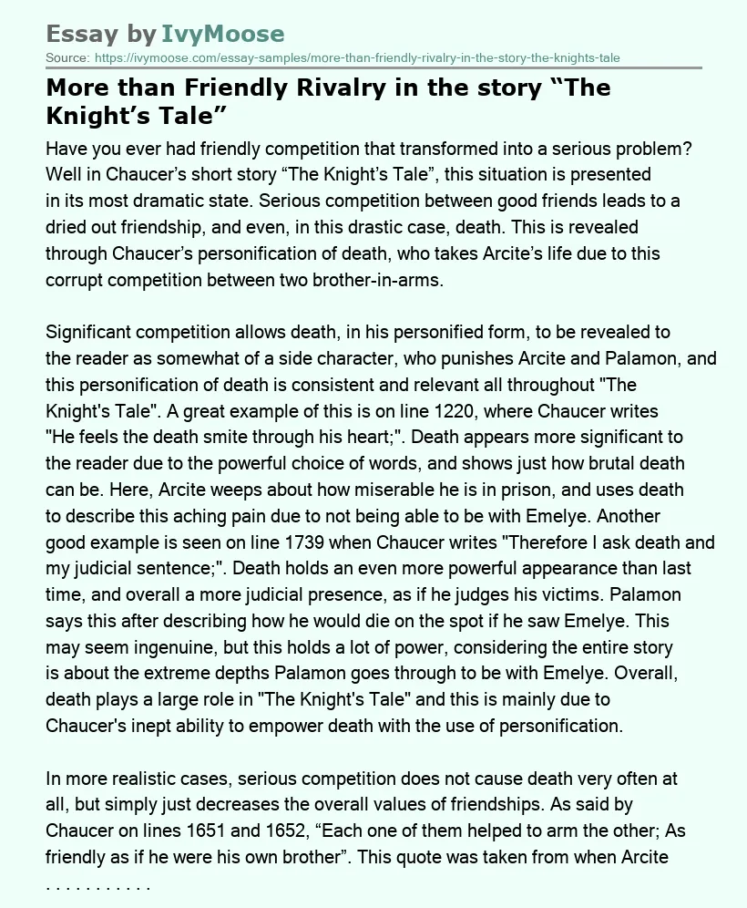 More than Friendly Rivalry in the story “The Knight’s Tale”