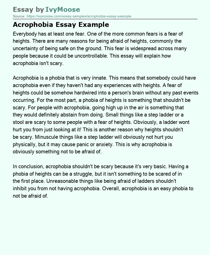 Acrophobia Essay Example