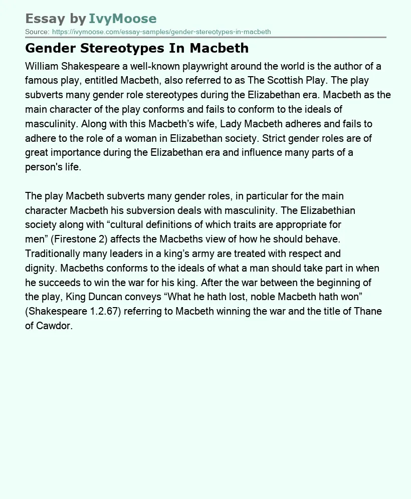 Gender Stereotypes In Macbeth