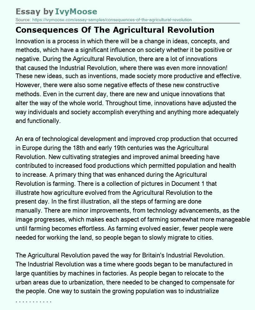 Consequences Of The Agricultural Revolution