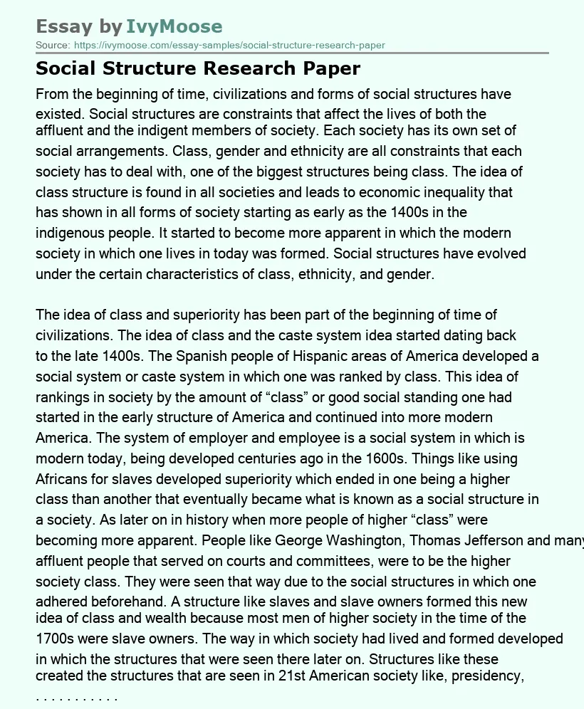 Social Structure Research Paper