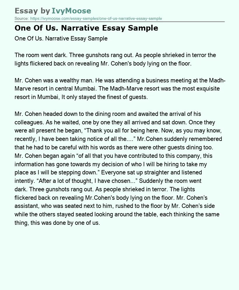 One Of Us. Narrative Essay Sample