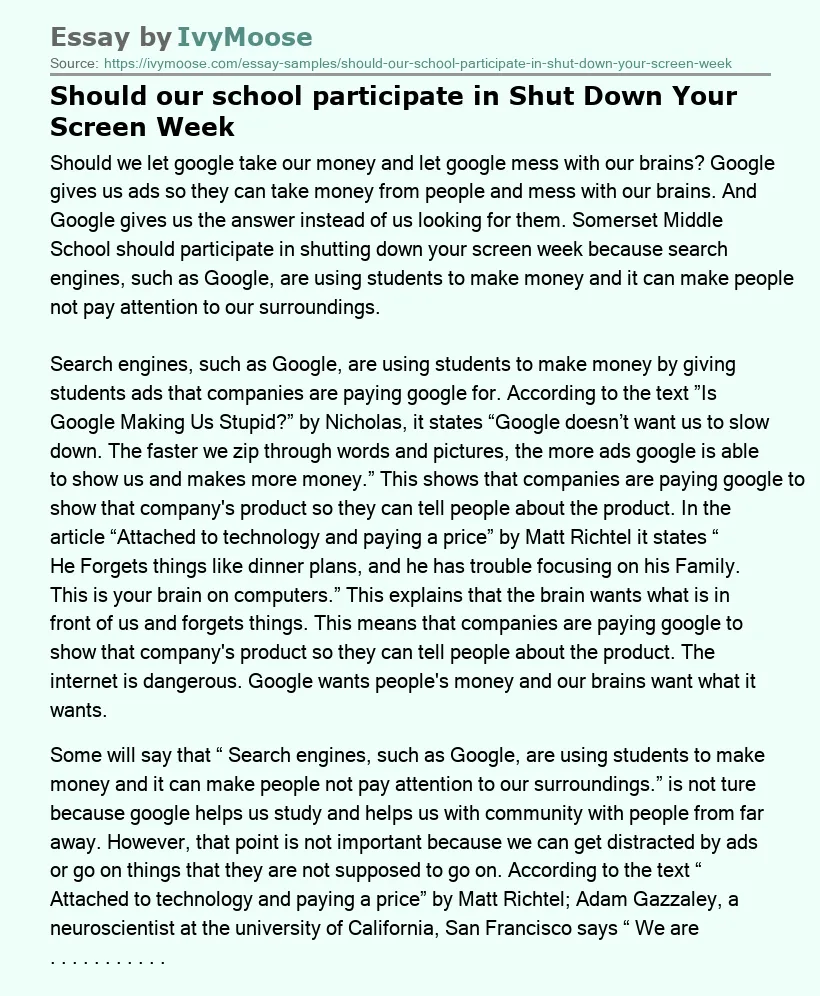 Should our school participate in Shut Down Your Screen Week