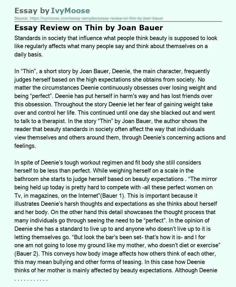Essay Review on Thin by Joan Bauer