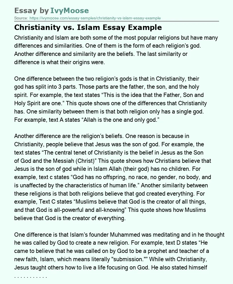 Christianity vs. Islam Essay Example