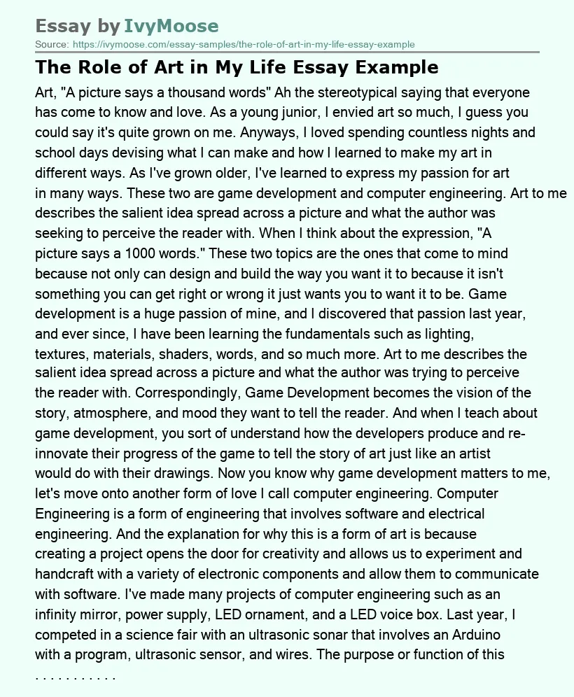 The Role of Art in My Life Essay Example
