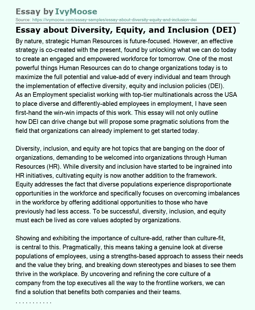 Essay about Diversity, Equity, and Inclusion (DEI)