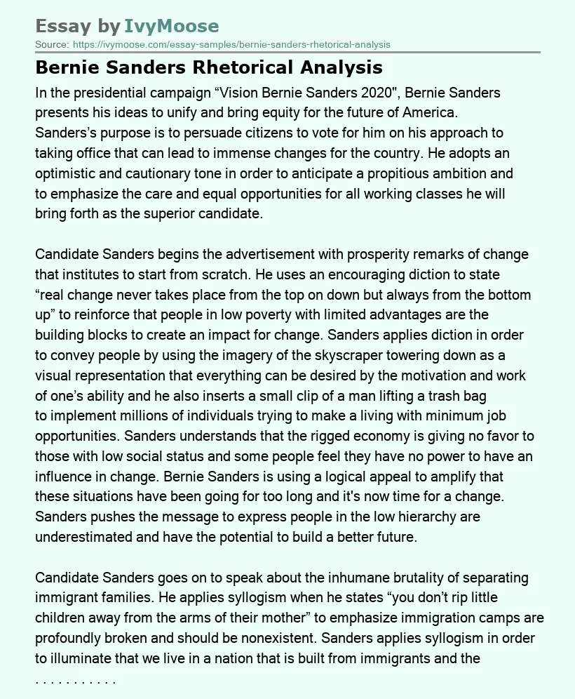 Bernie Sanders Rhetorical Analysis