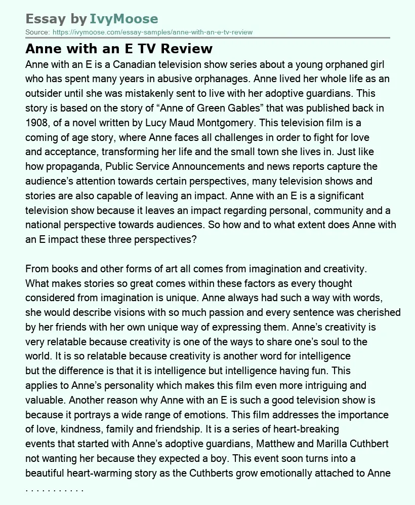 Anne with an E TV Review