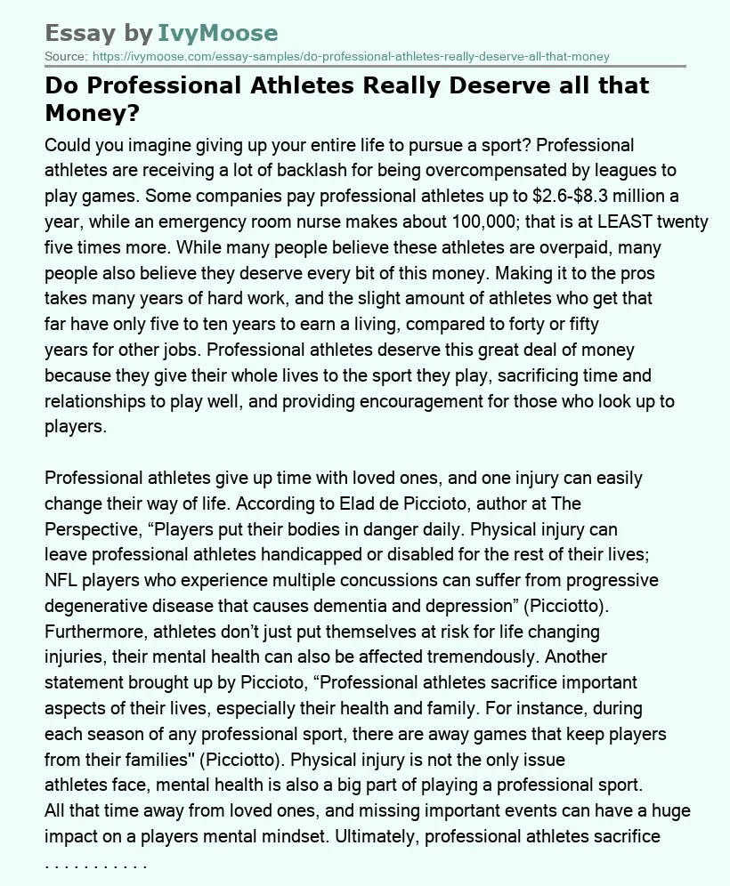 Do Professional Athletes Really Deserve all that Money?