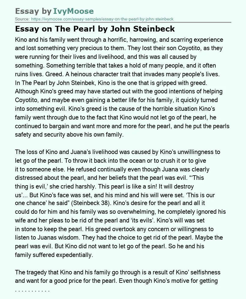 Essay on The Pearl by John Steinbeck