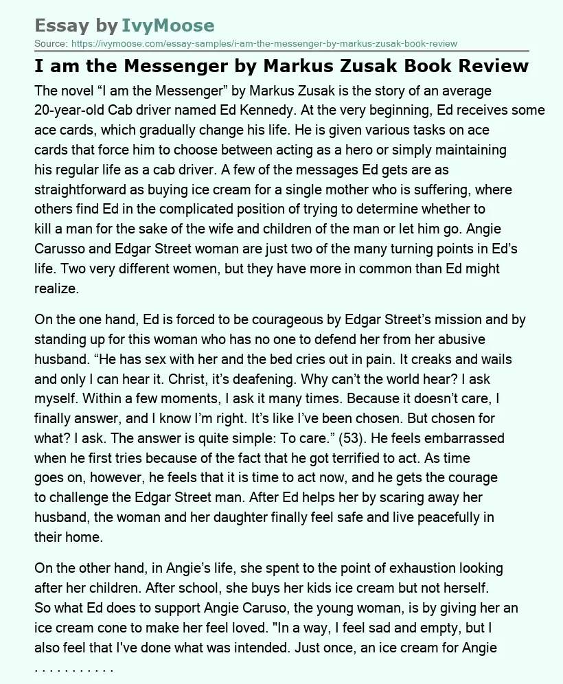 I am the Messenger by Markus Zusak Book Review